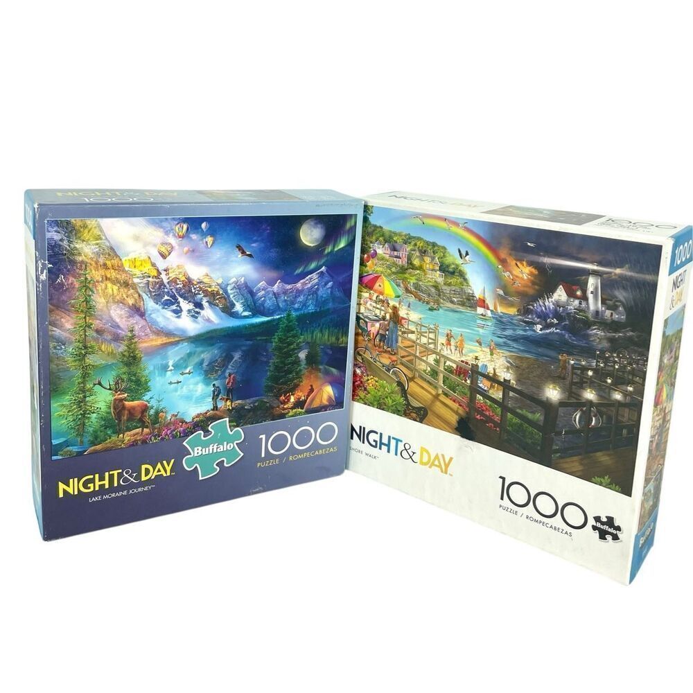 Buffalo Night & Day 1000 pc Puzzle Lot – Lake Moraine & Shore Walk